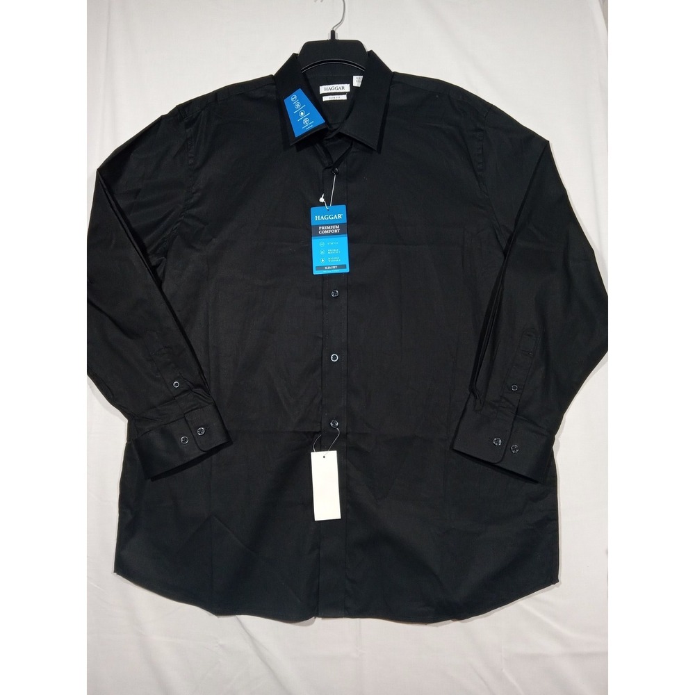 Haggar ‎ Premium Comfort Dress Shirt Men's  18-18.5 34/35 Black Slim Fit